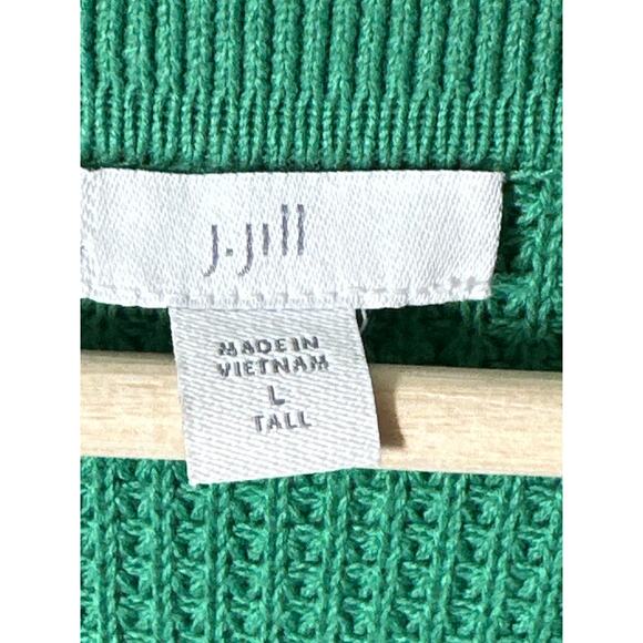 J. Jill Waffle Knit Collared Button Up Cardigan Sweater Green Size L Tall Long - Picture 7 of 14